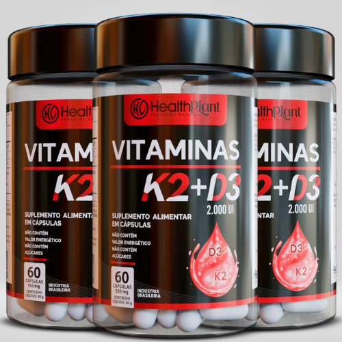 Vitamina K2 (menaquinona) + D3 (colecalciferol) 2000UI Premium – Suplemento Alimentar 60 Cápsulas