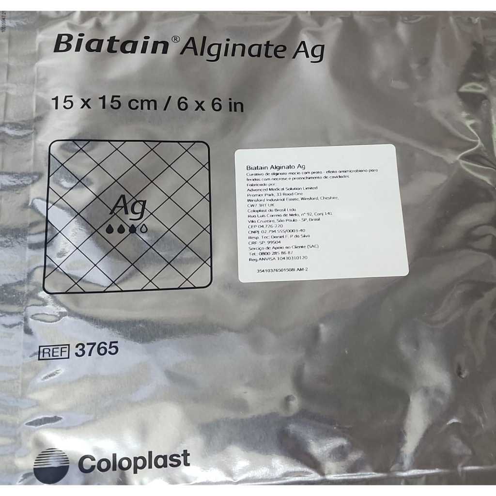Curativo Biatain Alginato Ag 15x15 Cm COM PRATA Colosplast ref:3765 val 2026/2027 Antibacteriano feridas necorse