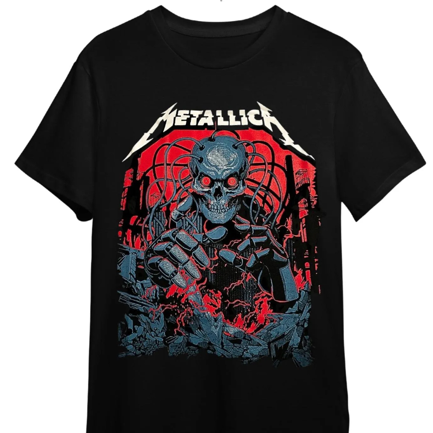 CAMISETA METALLICA RED ROBOT SKULL - Camiseta 100% algodão importada