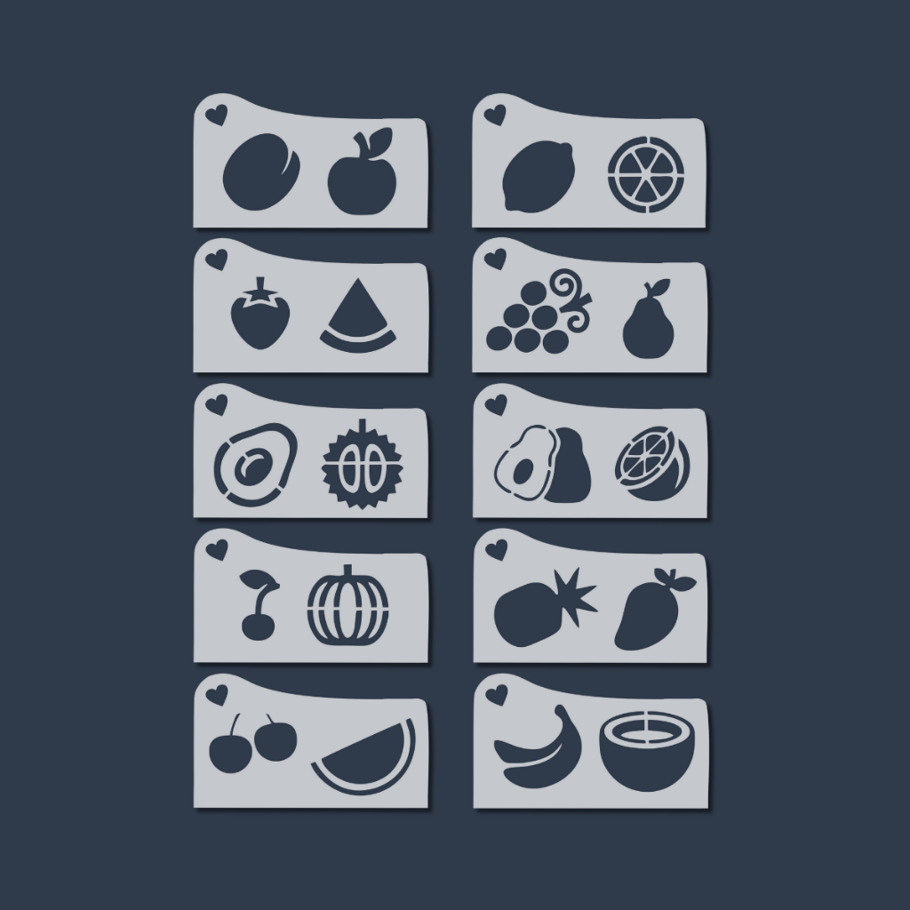 Kit 10 Stencil Moldes Frutas Abacaxi Morango Maçã Banana Pintura Tecido Pano de Prato Artesanato Mdf