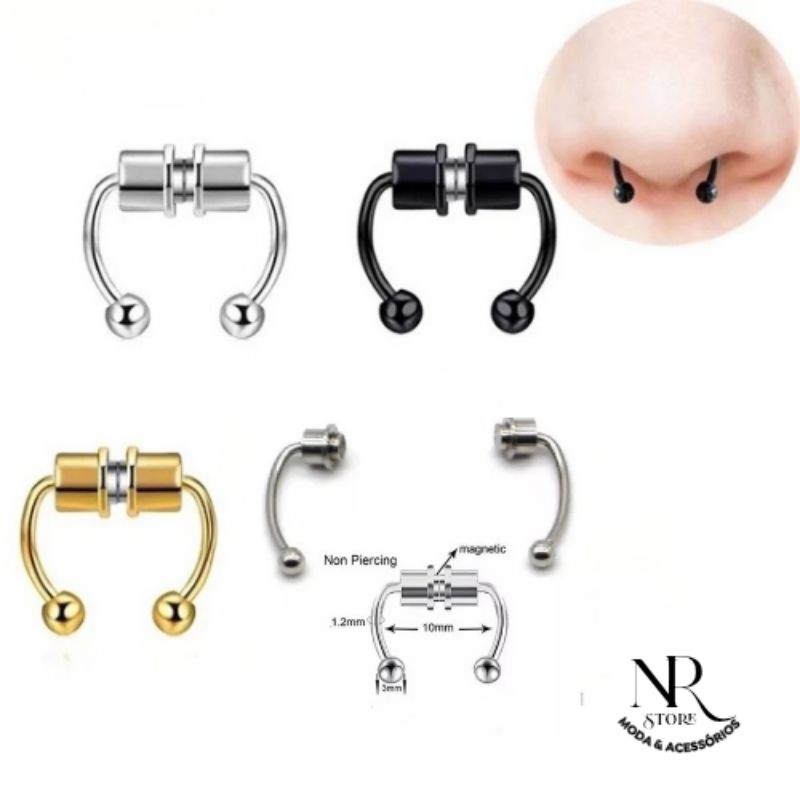 Falso Piercing Fake Nariz Septo De Pressão Magnetica Com Imã Unisex Aço Inoxidável em Oferta na Shopee