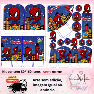 Kit com 80/160 itens lembrancinhas TEMA HOMEM ARANHA CUTE (sem nome) - Envio rápido!!! em Oferta na Shopee