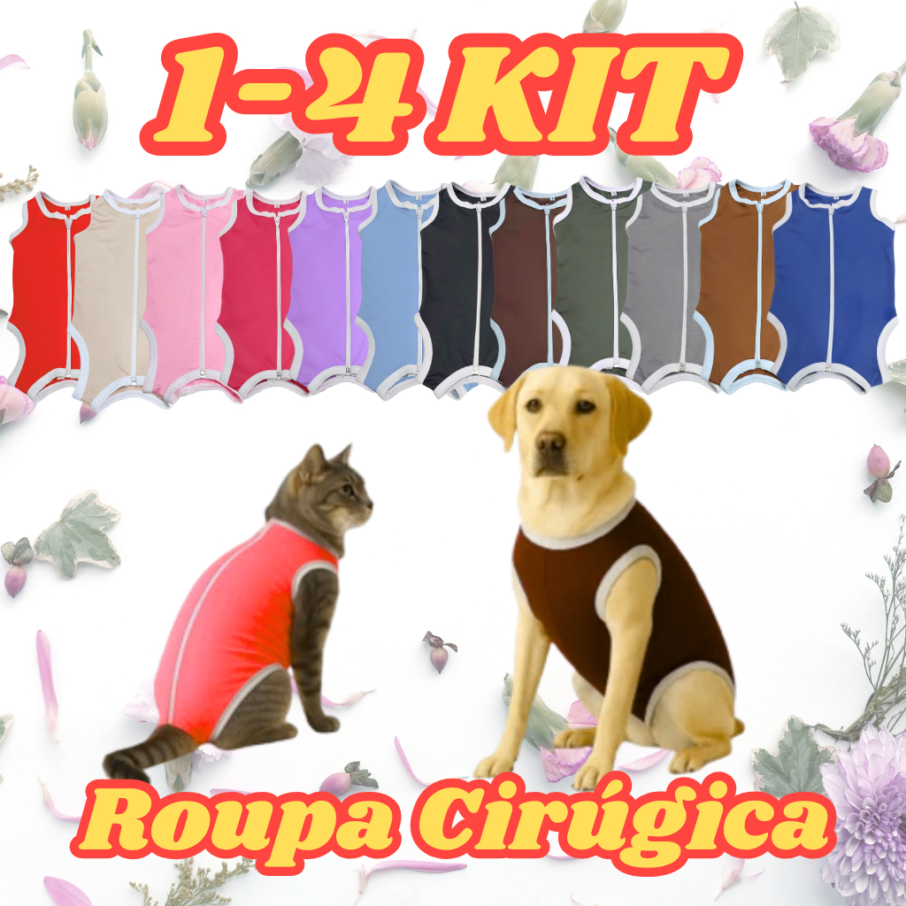Kit 1-4 Roupa Castração Protetora para cães e gatos pós cirúrgica macho e fêmea em Oferta na Shopee