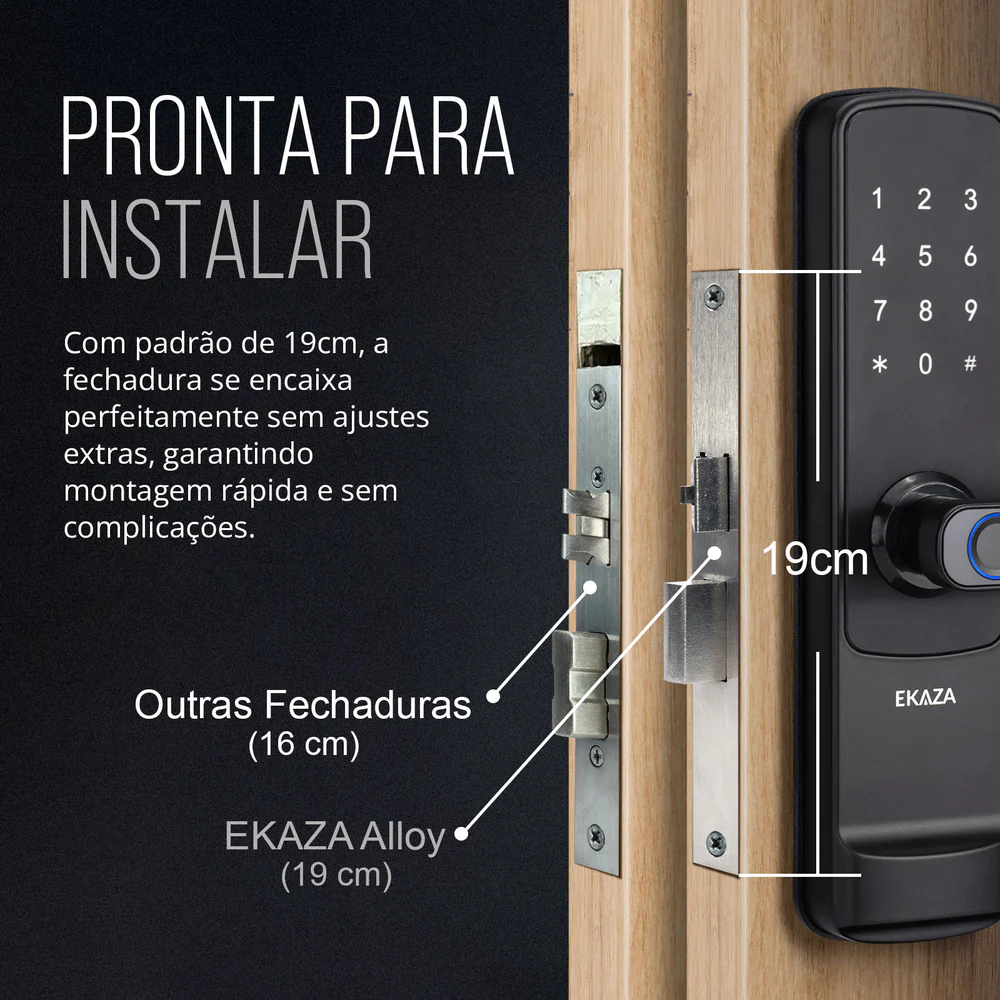 Fechadura Eletrônica Digital 5 em 1 Com Biometria, Bluetooth, Senha Touch, Chave e Tag Ekaza