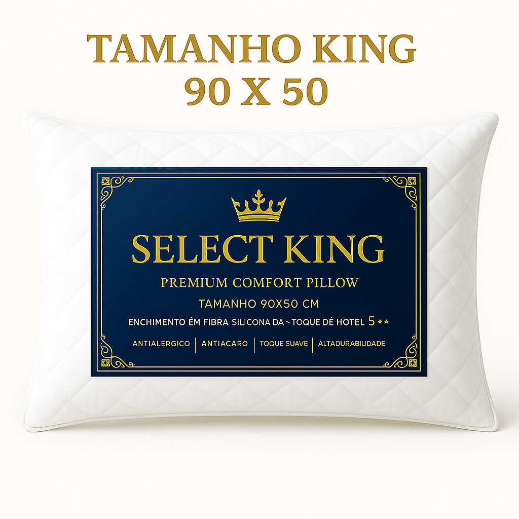 Travesseiro Select King Premium 90x50 Matelado Branco Fibra Siliconada Conforto Hotel  Antialérgico