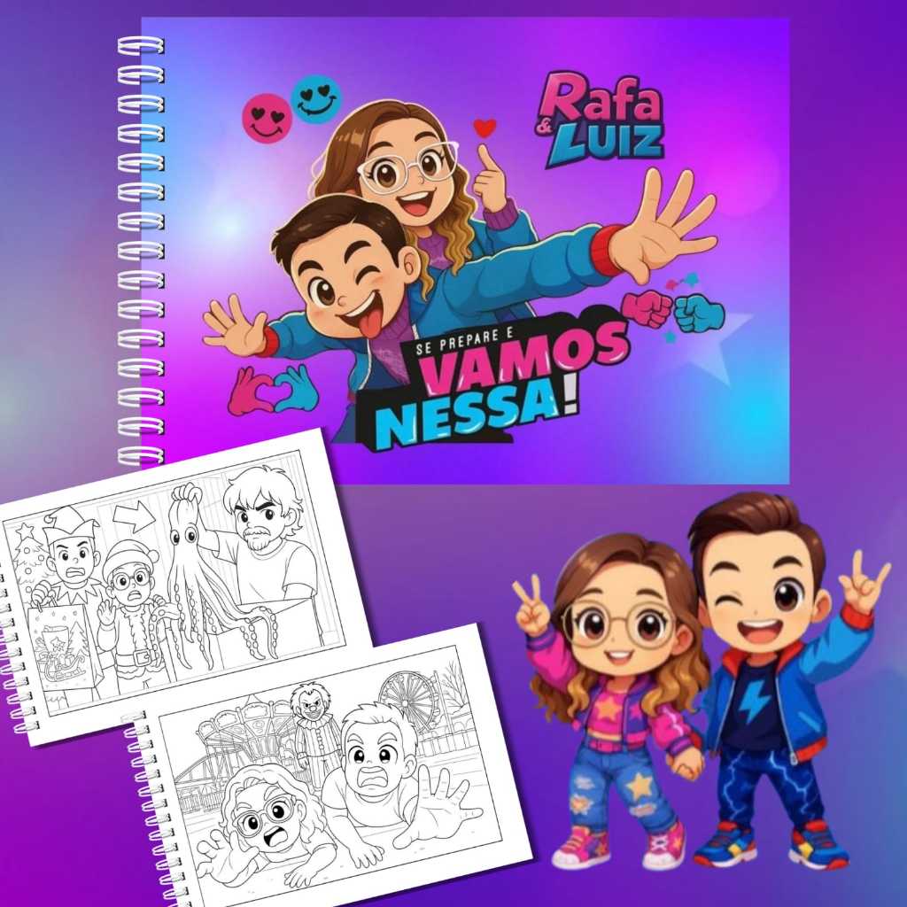 Livro de colorir Rafa e Luiz | Capa dura | folhas grossas 180g | 50 folhas
