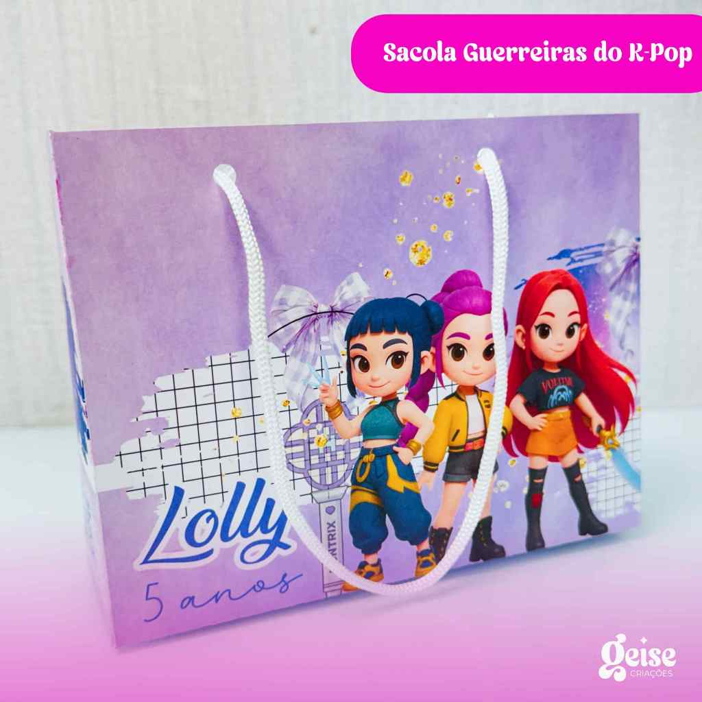 10 Sacolas Guerreiras do K-Pop Huntrix Personalizada lembrancinhas Aniversário Mêsversário Sacolinha Tamanho G