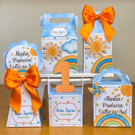 KIT FESTA Primeira volta ao Sol  Personalizado Lembrancinhas Aniversário Caixinha Personalizadas