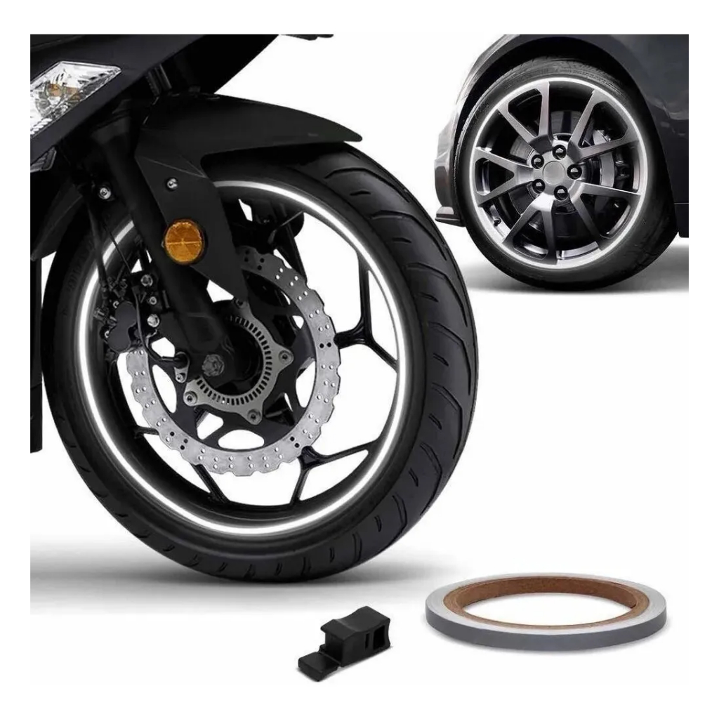 FITA FRISO REFLETIVO DE RODA COM APLICADOR PARA MOTOS PRATA em Oferta na Shopee