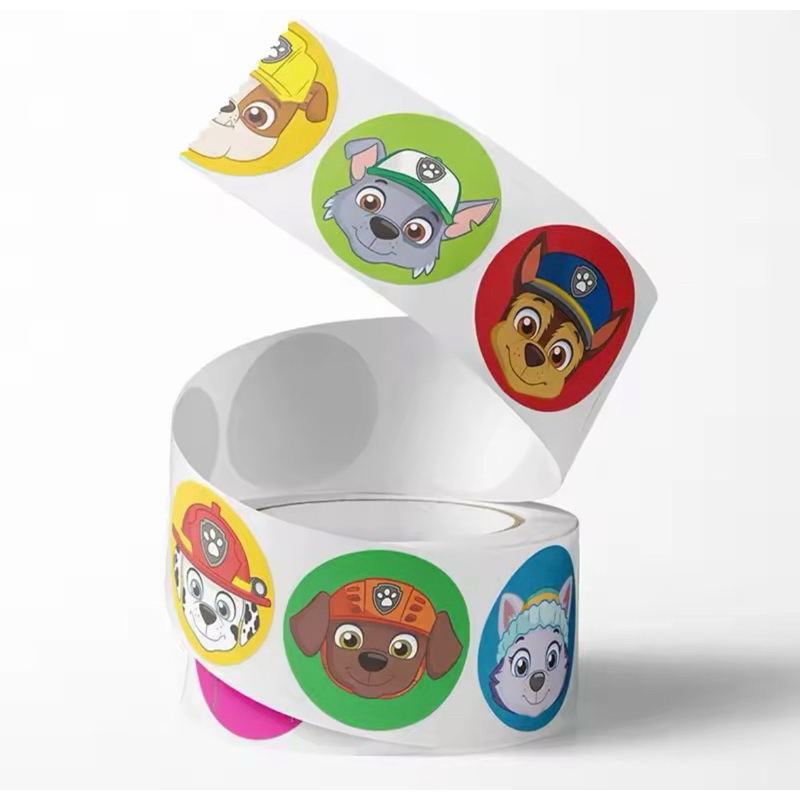 Rolo 500 Adesivos Paw Patrol Patrulha Canina  Lembrancinhas skye chase marshall rubble rocky everest rubble zuma