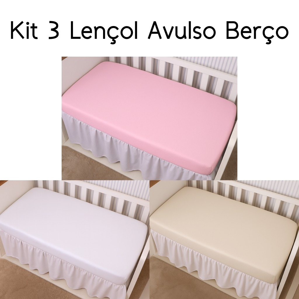 Kit Lençol 3 Peças Berço Americano Micropercal 400 Fios – Toque Suave e Confortável
