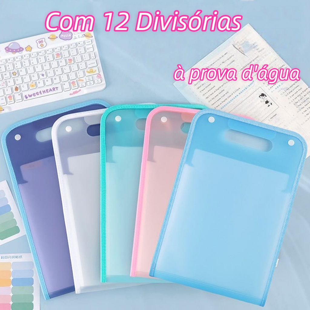 Pasta Sanfonada A4 Organizadora Documentos com 12 Divisórias e Etiqueta de Identificação em Oferta na Shopee