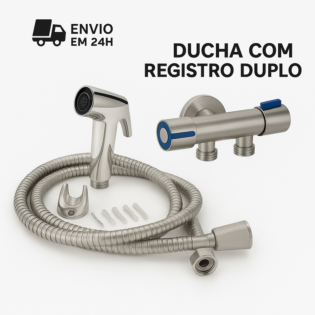 Ducha Higiênica Com Registro Com Dupla Saída De Água Inox Bidê Chuveirinho