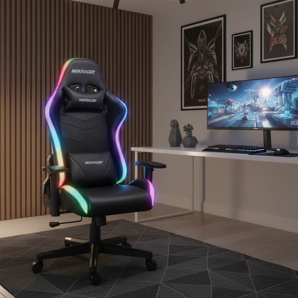 Cadeira Gamer Led Couro Com Wifi Rgb Iluminação Reclinavel Ergônomica Reclinavel Giratória Confortavel Compativel Com Al
