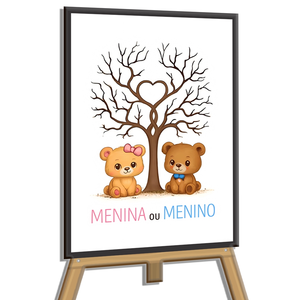 Quadro Chá Revelação Menino E Menina Árvore Ursinho Personalizado Com Nome em Oferta na Shopee