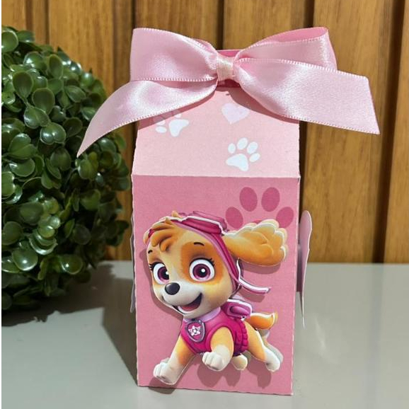 10 Caixinhas Milk Personalizada - Festa Skye Patrulha Canina Com Corte e Vinco e laço