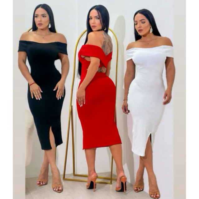 vestido feminino longo ombro a ombro Costa cruzado com bojo em Oferta na Shopee