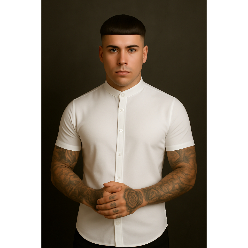 Camisa manga curta social masculina de  Viscolinho com gola padre - camisa para verão - camisa fresca - moda praia