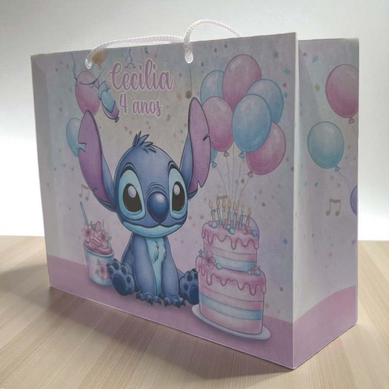 Sacolinha Personalizada Stitch e Angel 20x15x7 | Lembrancinha Festa Infantil | Monte em Casa | Papelaria Personalizada
