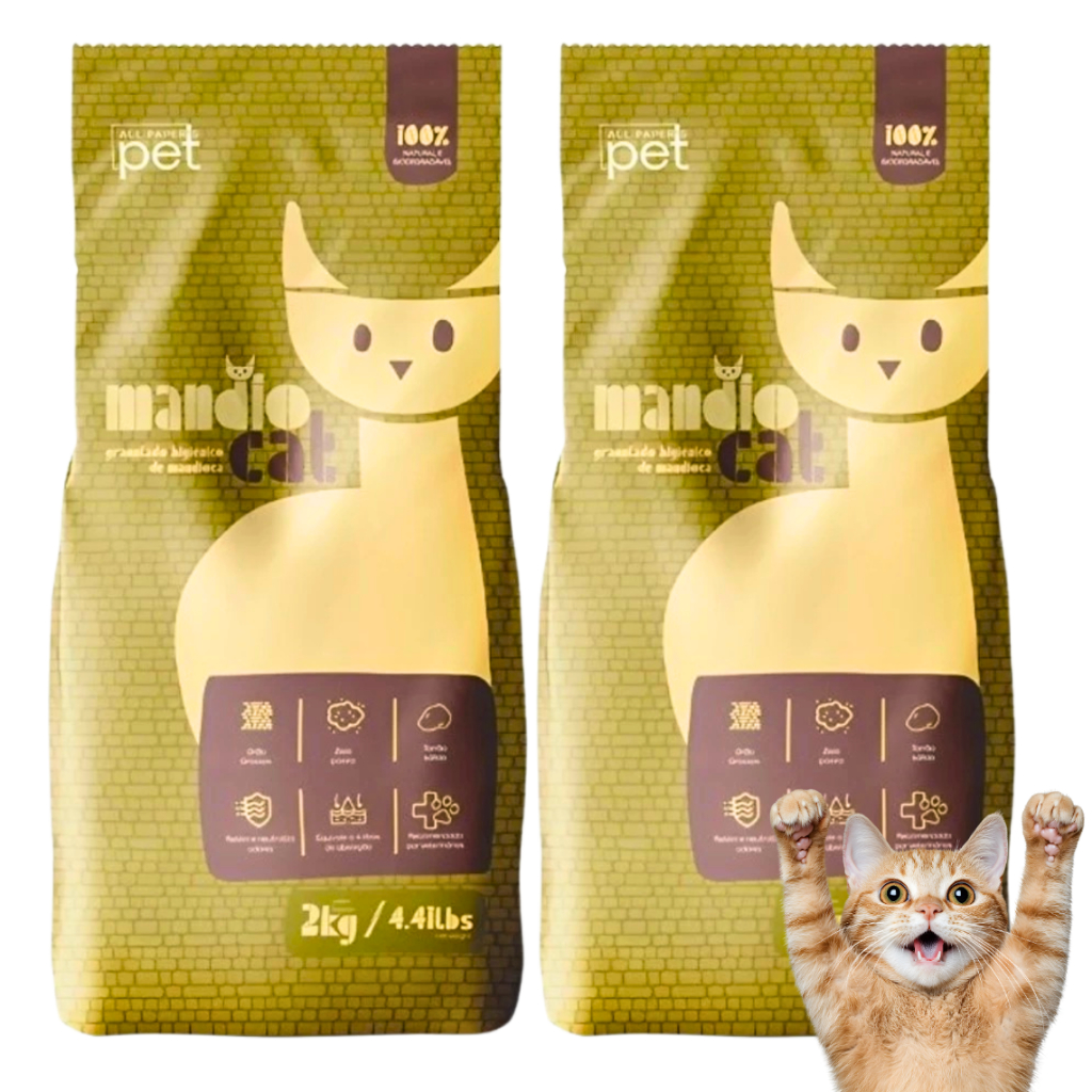 Areia De Gato Mandiocat Biodegradável Mandioca Grão finos 2 ou 4 Kg Para Gatos em Oferta na Shopee