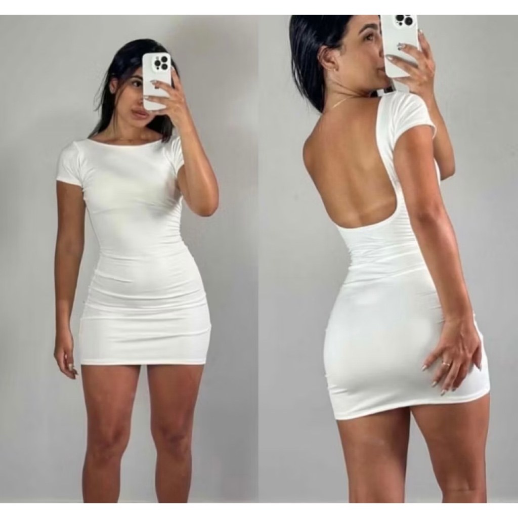 Vestido curto feminino com costa nua