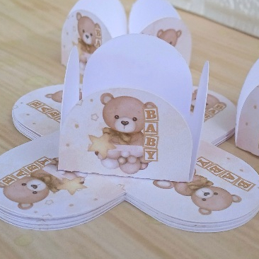 CHÁ DE BEBÊ URSINHO BEGE Kit de Forminhas para Doce Brigadeiro 4 Pétalas Festa Aniversário Chá de Fraldas Revelação