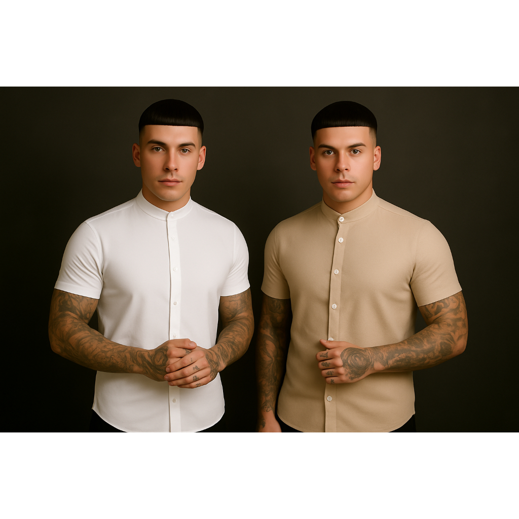 KIT 2 Camisa manga curta social masculina de  Viscolinho com gola padre - camisa para verão - camisa fresca - moda praia