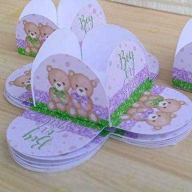 CHÁ REVELAÇÃO KIT Forminhas Personalizadas de Doce Brigadeiro 4 Pétalas Festa, Aniversário Chá de Bebê Lilás e Verde