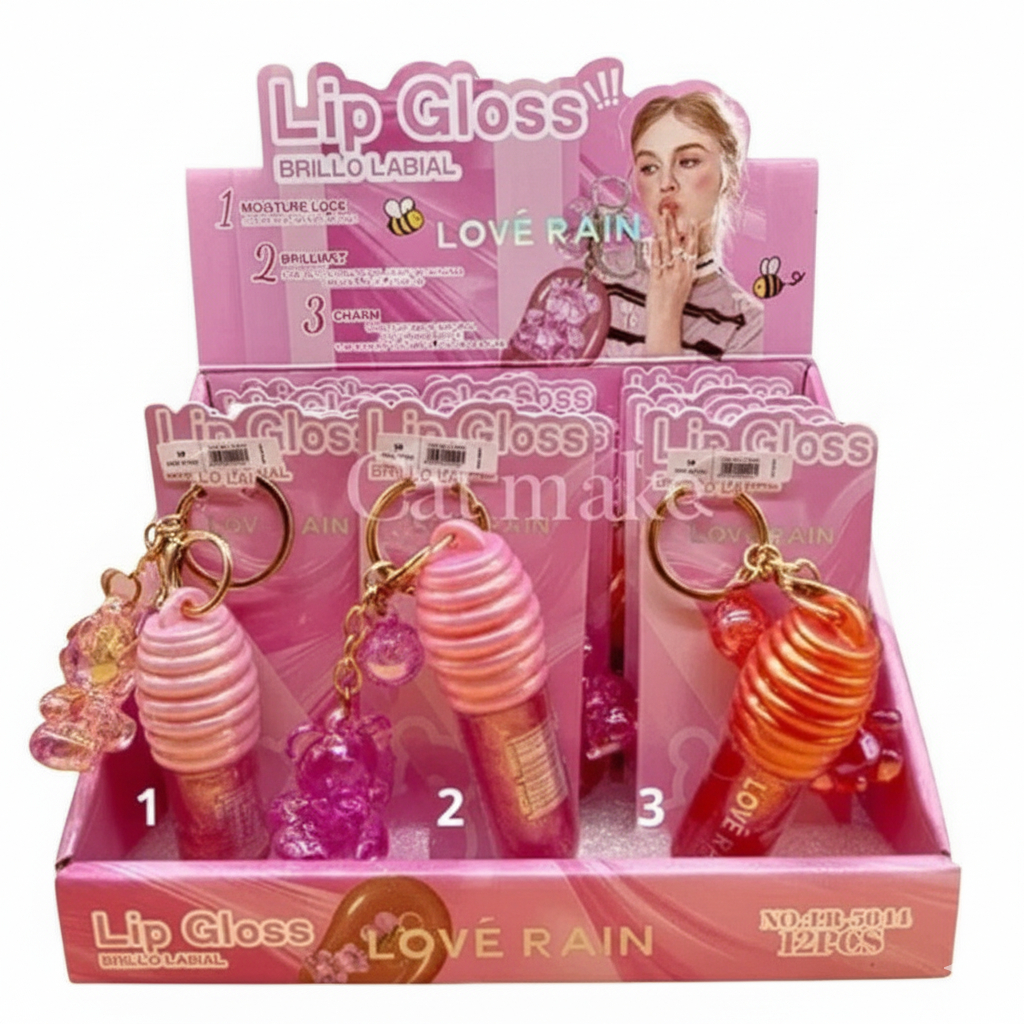 Lip Gloss  Love Rain  Com Chaveiro Fofo • Dupe Fran • À Prova D’Água & Super Brilho