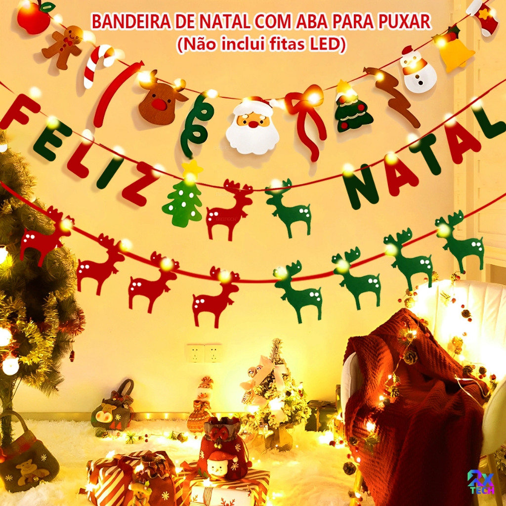 Faixa Decorativa Feliz Natal Em Feltro Decoração Casa Externa Com Ánel De Puxar Conjunto De Cartas De Feltro Com 21 Peça
