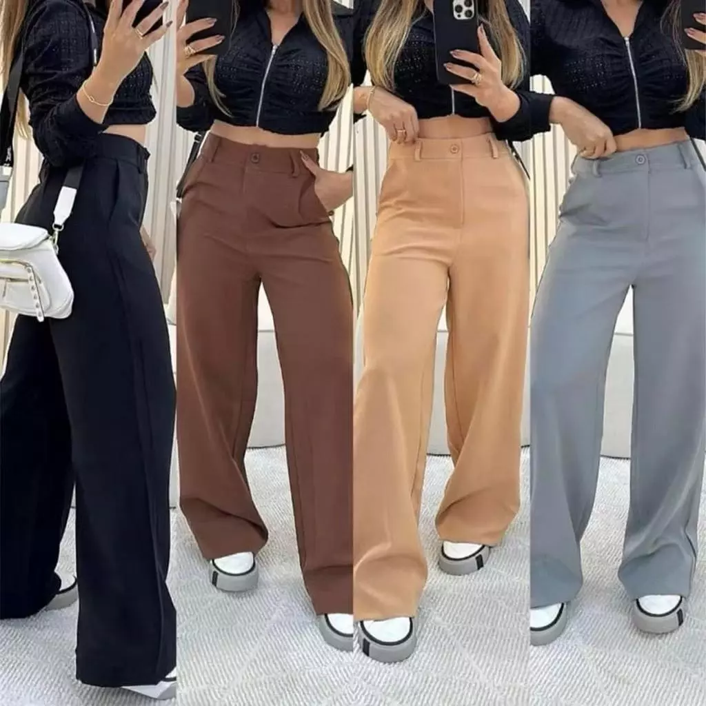 Calça Pantalona Alfaiataria Premium Com Bolso e Botão Promoção — imagem 1