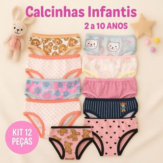 Kit Até 12 Calcinha Infantil Menina Lisa e Estampada Confortável em Algodão Suave Várias Cores 2 a 10 Ano |Dia a Dia em Oferta na Shopee