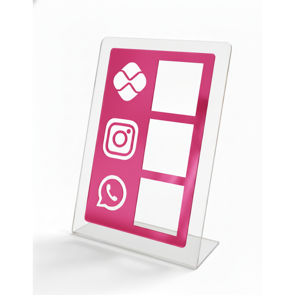 Placa Em Acrílico Pix Instagram Display Premium Qr Code Mesa Balcão