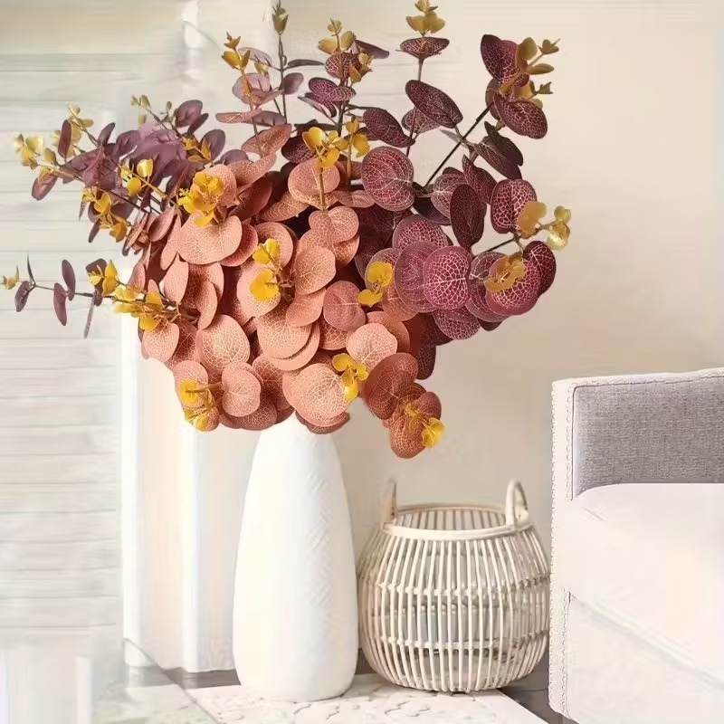 Buque Eucalipto Artificial com 16 flores folhas Decoração Flores Plantas Verdes Artificiais - A-49 em Oferta na Shopee