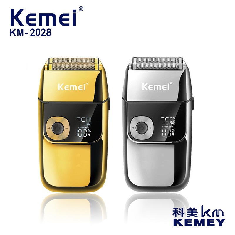 Barbeador elétrico Kemei KM-2028 para homens - Corpo em metal, visor LCD LED