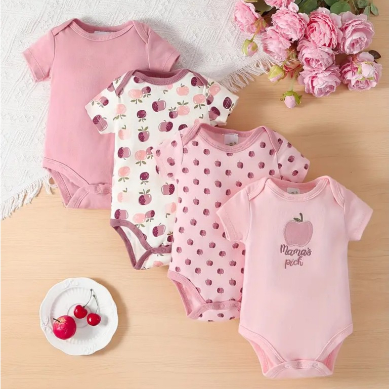 kit 4 Peças Bebê - 3 Body (Manga Curta ou regata) Menino ou Menina Enxoval e Maternidade Verão Kit Sortidos 100% Algodão