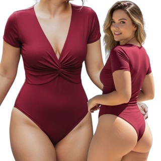 Body Decote V Nó Transpassado Trançado Manga Curta decote profundo COM BOJO até o GG em Oferta na Shopee