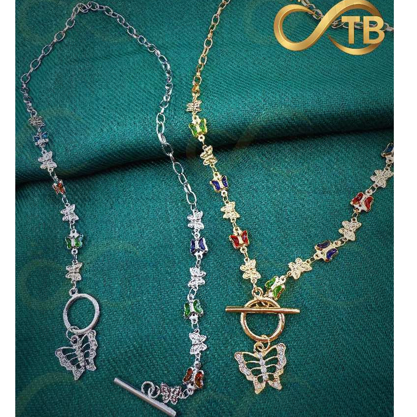 TB Colar Choker Estilo Europeu E Americano Borboleta Colorida Folheado Banhado A Ouro 18K prata 925