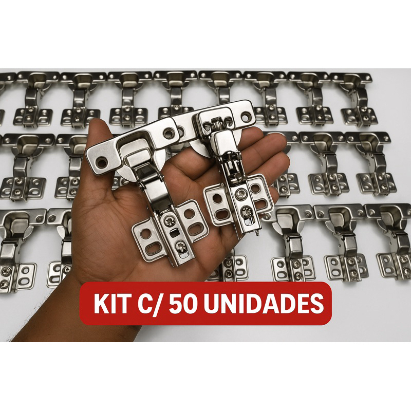 Kit 50 Dobradiças (Com Amortecedor 35mm) Curva Para Armários Soft Close planejados P/ Móveis em Oferta na Shopee