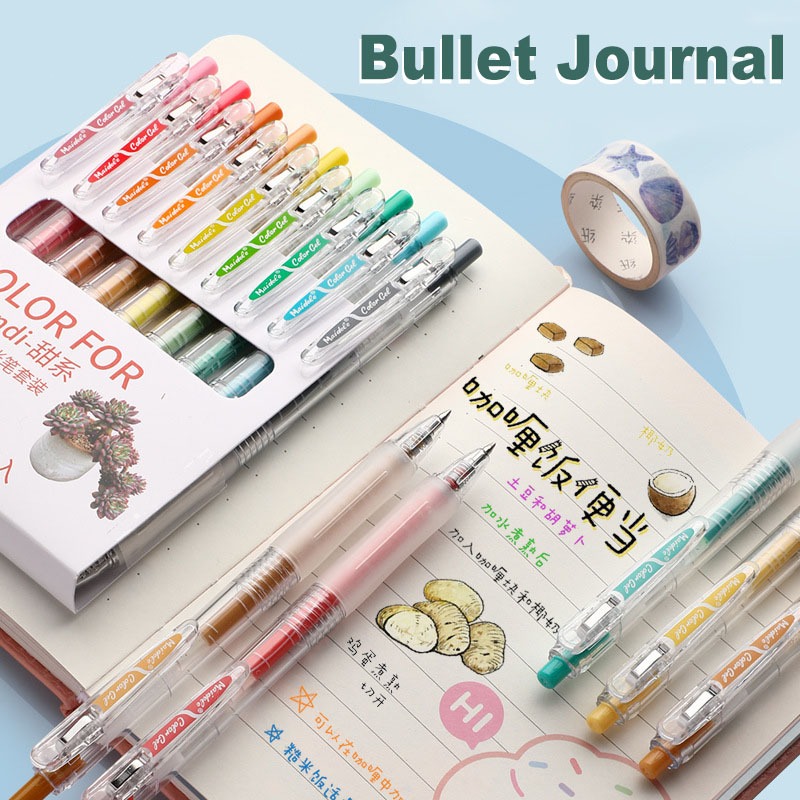 Caneta Click Bullet Journal 9 Cores Caixa Presente Estudante Escrita Suave em Oferta na Shopee