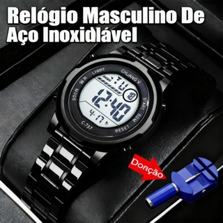 Relógio De Pulso Para Masculino De Aço Inoxidável À Prova D'água Digital Negócios De Moda De Luxo em Oferta na Shopee