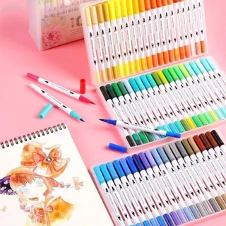 Caneta Brush Pen Kit Com 12/24/36/48/60/80/100/120 Cores com ponta dupla pincel estilo em Oferta na Shopee