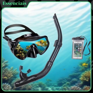 Essenc>>Kit Máscara Mergulho Snorkel Óculos Respirador Profissional Adulto Praia PiscinaAjustável Silicone+Celular case