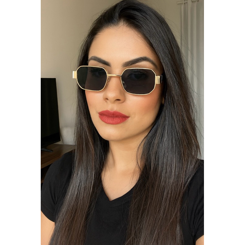 Óculos de Sol Estilo Retrô Dourado quadrado Feminino E Masculino