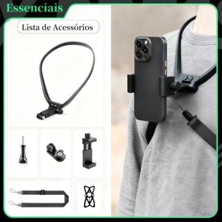 Kit Atualizado 6 Peças: Suporte de pescoço estic. com rotação de 360°, compatível com celular e câmera de ação em Oferta na Shopee