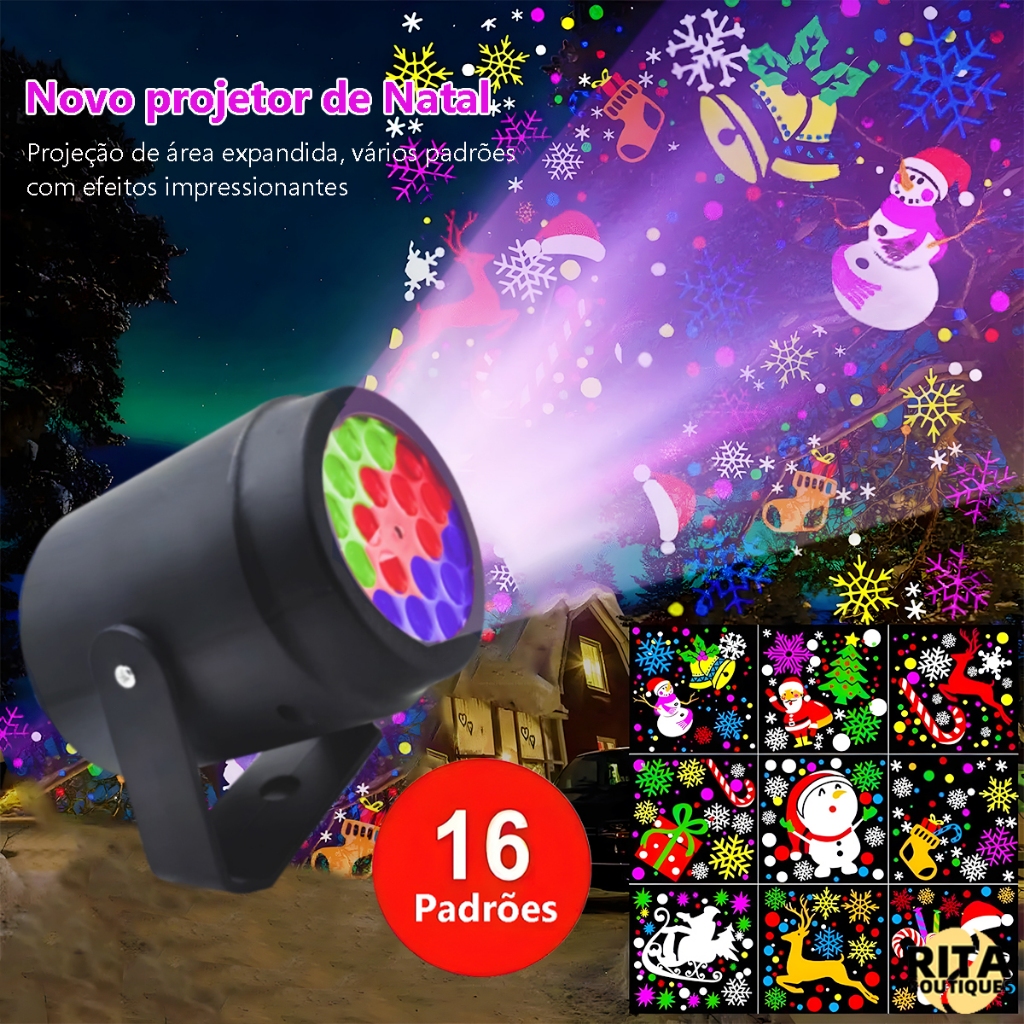 Projetor LED Decoração Natal 110v 220v Dupla Voltagem Desenhos Natalinos Laser Jardim