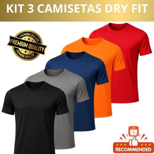 Kit 3 Camisetas Masculinas Básica Dry Fit Lisa Academia Treino Respirável Confortável Fator UV