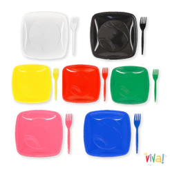 Kit 10 20 30 Prato Quadrados Biodegradáveis + Garfinhos Descartáveis Para Festas e Aniversários