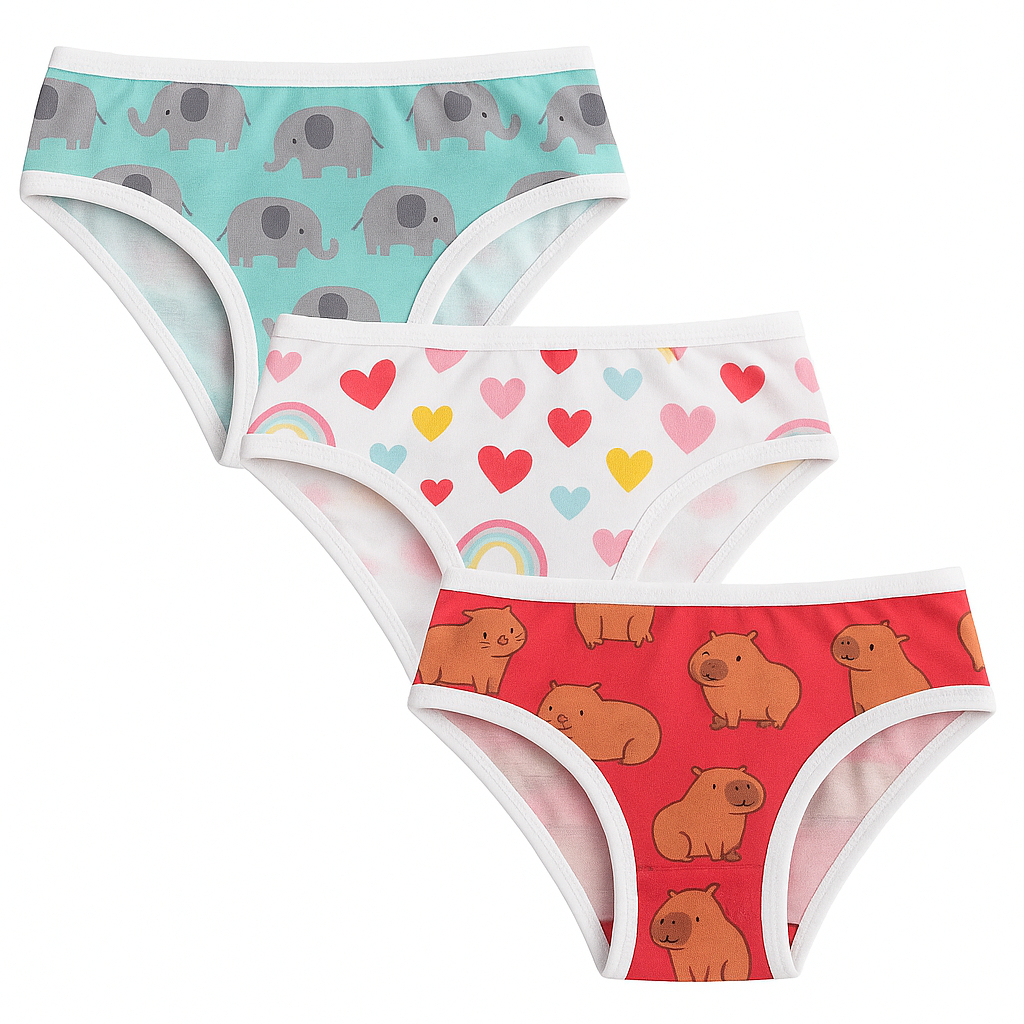 Kit 5 ou 3 Calcinhas Juvenil Poliéster Estampado para Menina Moça Forrada Conforto em Oferta na Shopee