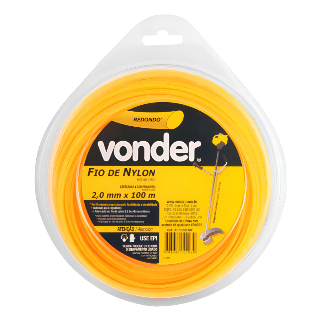 Fio De Nylon Para Roçadeira 2mm X 100m Redondo Vonder Cor Amarelo